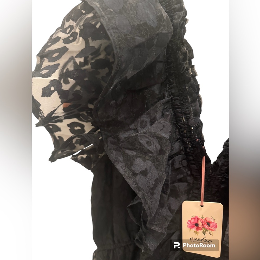 NWT Entro Black Leopard Ruffle Mini Dress - Picture 4 of 6